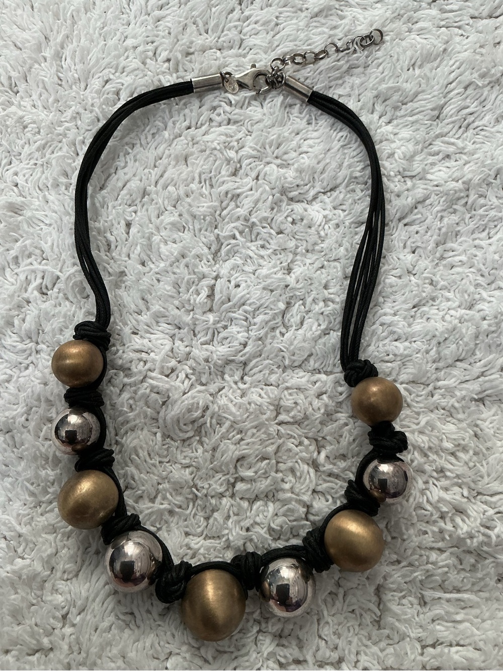 925 Vintage ARTE D’ ARGENTO Knotted Bead Cord Statement Necklace Adjustable